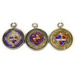 Three silver and enamel football medals, for the 'District Works Amateur Football Association,