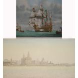 After John Rees-Jowett; a signed limited edition hand tinted colour print entitled 'Pier Head,