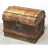 A twin handle metal chest with dome top, width 70cm (af).