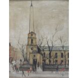 LAURENCE STEPHEN LOWRY (1887-1976); a signed limited edition coloured print, 'St Luke's Church',