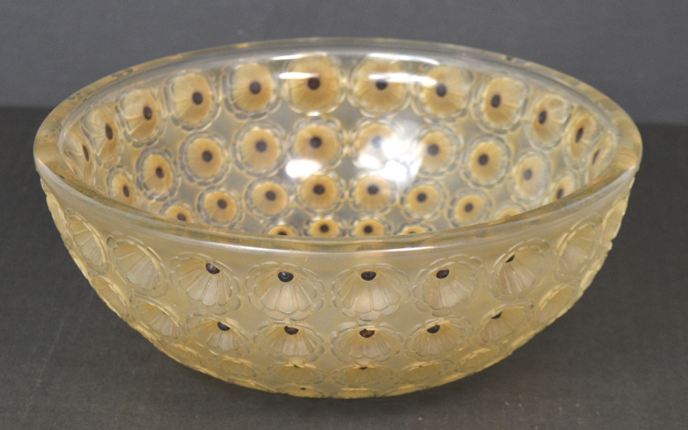 A large Lalique glass bowl decorated in the 'Nemours' pattern, moulded mark to interior 'R.