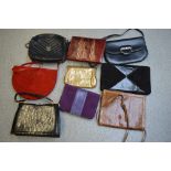 A small quantity of vintage handbags to include a snakeskin bag, a vintage Chanel bag,