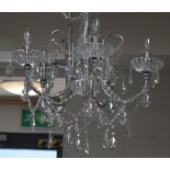 A five branch cut glass chandelier, length 62cm.