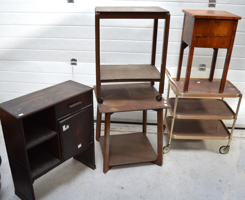 Two trolley tables, a two-tier occasional table,