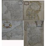 Four Robert Morden maps, one depicting the County Palatine of Lancaster, one depicting Cornwall,