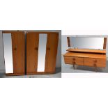 A retro bedroom suite comprising double wardrobe, width 120cm,