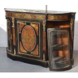 A 19th century ebonised and boulle work credenza, the shaped top above foliate detailed freeze,