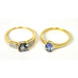 Two 9ct gold tanzanite set rings (2).