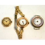 A ladies' 9ct gold cased wristwatch, circular enamel dial set with Arabic numerals,
