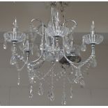 A five branch cut glass chandelier, length 62cm.