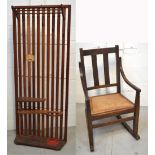 A retro Lebus mahogany hall stand, height 180cm and an early 20th century rocking chair (af) (2).