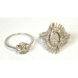 Two diamond chip set 9ct white gold dress rings (2).