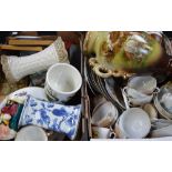 Two boxes of ceramics to include Toby jugs, Japanese teaware,