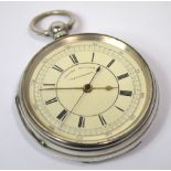 A hallmarked silver open faced chronograph pocket watch, dial set with Roman numerals, Chester 1890.