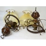 Two metal and glass ceiling lamps in the form of oil lamps (2).