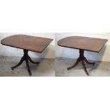 A c.1820 twin pedestal mahogany dining table with brass capped quatrefoil legs, approx length 220cm.