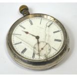 A silver open faced crown wind pocket watch,