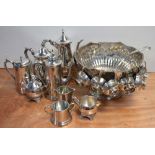 A quantity of plated ware to include a punch bowl with cups,