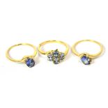 Three 9ct gold tanzanite set dress rings (3).