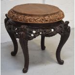 A 19th century Oriental hardwood circular heavily carved table,