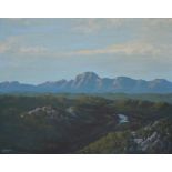 TJINANGINY (b1955-); oil on canvas board, mountainous Australian landscape, signed, 50 x 60cm,