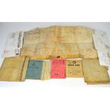 A quantity of ephemera to include indenture papers dating from 1659, ration books from WWII,