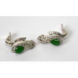 A pair of 18ct white gold diamond and jade earrings,