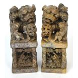 A large pair of Chinese carved soapstone Dogs of Fo,