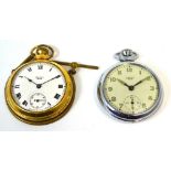 A Smiths gold plated open faced pocket watch the enamel dial set with Roman numeral and subsidiary