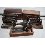 A vintage Singer table top sewing machine, a similar Bradbury & Co.