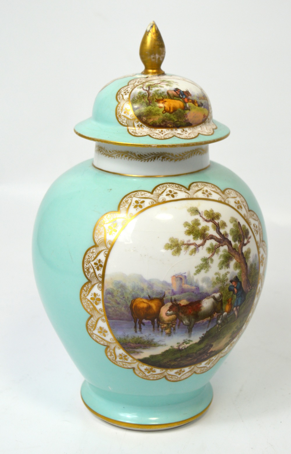 An early 20th century large baluster vase with cover (cover af),