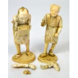 Two Japanese Meiji period carved ivory sectional okimono,