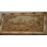 A very large 20th century tapestry depicting a pastoral scene, framed.