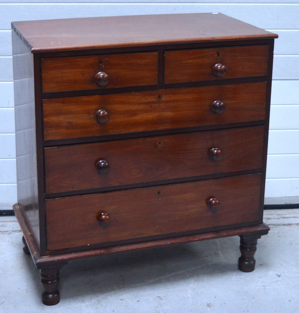 A Victorian mahogany two-over-three chest of drawers on baluster supports, width approx 90cm (af).