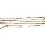 A 9ct gold long link chain (af), approx 26g.