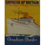 An original shipping poster 'Empress of Britain, Canadian Pacific, World's Greatest Travel System',