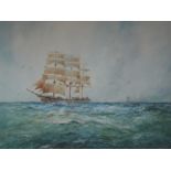 WM BIRCHALL; a watercolour entitled 'Down Channel with a Stiff Breeze',