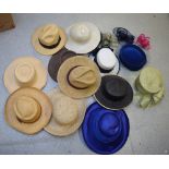 Eight straw hats and fascinators to include a gentleman's Australian Alubra hat etc.