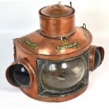 A copper starboard, port masthead ship's lamp, width 35cm.