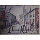 LAURENCE STEPHEN LOWRY (1887-1976); a signed limited edition coloured print, 'The Fever Van',