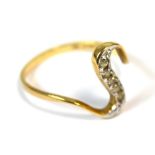 A 9ct gold wishbone ring set with white stones, size P, approx 1.6g.