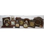 A quantity of largely mantel clocks to include Art Deco style examples,