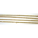 A yellow metal link chain marked 375, and a 9ct gold rope chain necklace, approx 10g (2).