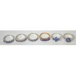 Six tanzanite silver and silver gilt dress rings (6).