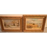 OWEN WATERS; a pair of oils on board, 'Rive Bure Near Upton', and 'Winter, Norfolk',