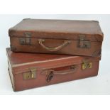 Two vintage leather suitcases, both approximately 55 x 30 x 15cm (2).
