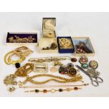 A quantity of costume jewellery including necklaces, ring, brooch, etc.