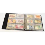 An album of British and world bank notes, to include Bank of Scotland £1, £5, and £10, Canada, USA,