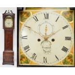 An early 19th century mahogany and inlaid eight day longcase clock with arch painted dial and