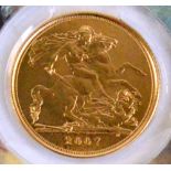 An Elizabeth II proof full sovereign, 2007.